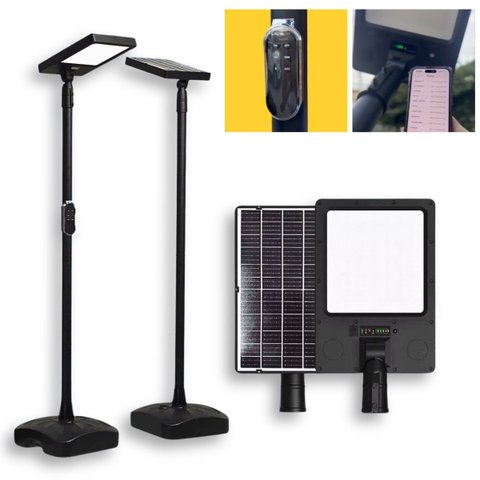 Luminaria Poste Solar 2,5m 500w Ip65 Bluetooth + Controle