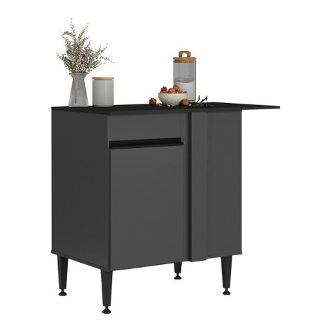 Balcão de Cozinha de Canto com 1 Porta 90cm Flex Milano Multimóveis MP2324 Grafite