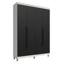 Ver imagem 2 de Guarda-Roupa Solteiro com Pés 4 Portas Batentes Branco/Preto/Preto Venus Madesa