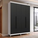 Ver imagem 1 de Guarda-Roupa Solteiro com Pés 4 Portas Batentes Branco/Preto/Preto Venus Madesa