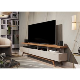 Conjunto Ripado Classic Para Sala Estar com Rack Vivare Wood 1.8:Nature/Off White - 4