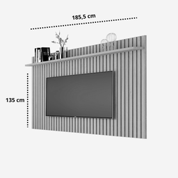 Conjunto Ripado Classic Para Sala Estar com Rack Vivare Wood 1.8:Nature/Off White - 5