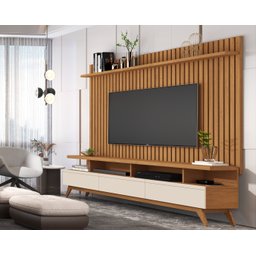 Conjunto Ripado Classic Para Sala Estar com Rack Vivare Wood 1.8:Nature/Off White - 2