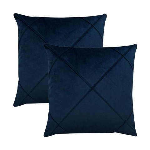 Kit 2 Capas para Almofada Drapeada em Veludo Quadrada 43x43 com Enchimento 45x45 Cor:azul Marinho