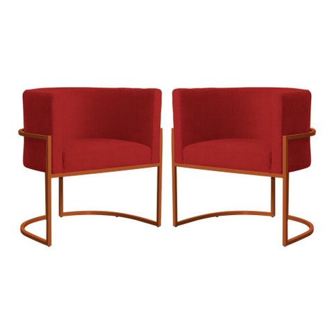Kit 02 Poltrona Luana Luxo Suede Vermelho Base Bronze - Fm
