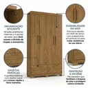 Ver imagem 4 de Guarda-Roupa Solteiro 4 Portas, 4 Gavetas e Pés MDF Cambori Marrom/Cinamomo
