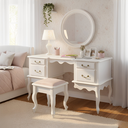 Ver imagem 1 de Escrivaninha Clássica com 4 Gavetas e Pés Luiz Xv - Branco Laca