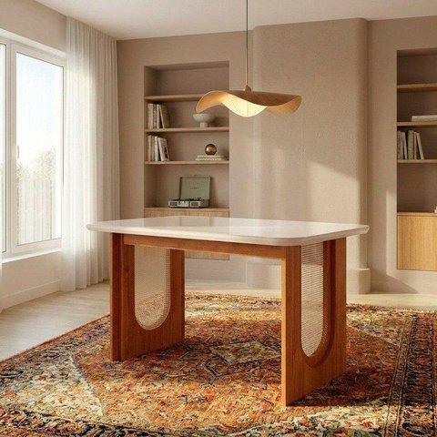 Mesa de Jantar Retangular 4 Lugares 130cm MDF/Vidro Tali CabeCasa MadeiraOriginals Bege