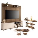Ver imagem 1 de Estante Home Theater Trinus Castanho Off White com Kit Mesa de Centro Sky e Aparador Infinity