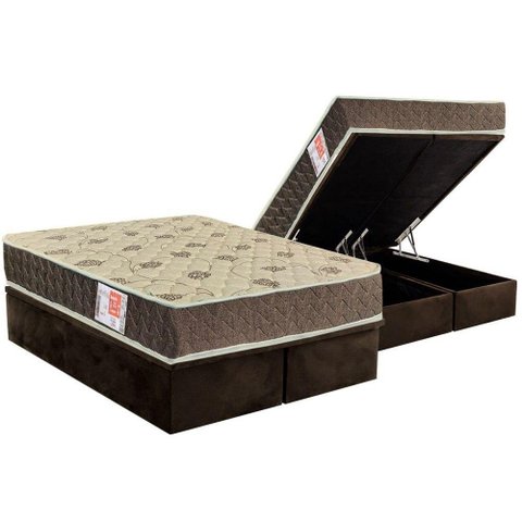 Cama Box Baú Queen: Colchão Espuma D33 Orthoflex Comfortpedic Line + Base CRC Suede Brown(158x198