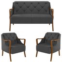 Ver imagem 1 de Kit Namoradeira 135cm e 2 Poltronas Decorativas Capitonê Lapa M22 Linho Cinza Escuro - Mpozenato