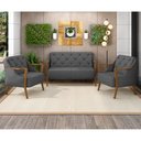 Ver imagem 2 de Kit Namoradeira 135cm e 2 Poltronas Decorativas Capitonê Lapa M22 Linho Cinza Escuro - Mpozenato