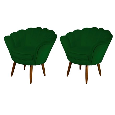 Kit 2 Poltronas Decorativa Pétala Suede Verde Pés Madeira Ms Decor