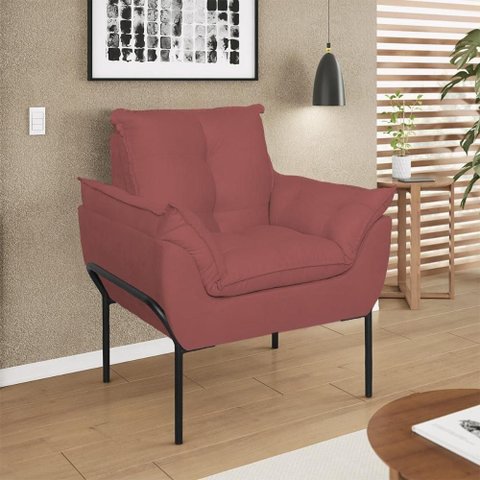 Poltrona Sofá Reforçada Base Metal Preta Amamentação Rosa