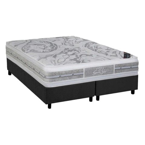 Cama Box King: Colchão Molas Castor Pocket Super luxo Látex Plush Double Face + Base CRC Suede