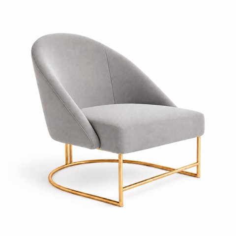 Poltrona Decorativa Estofada Veludo Base Metálica Industrial Lua Dourada – Paraná Metal:Cinza Gelo