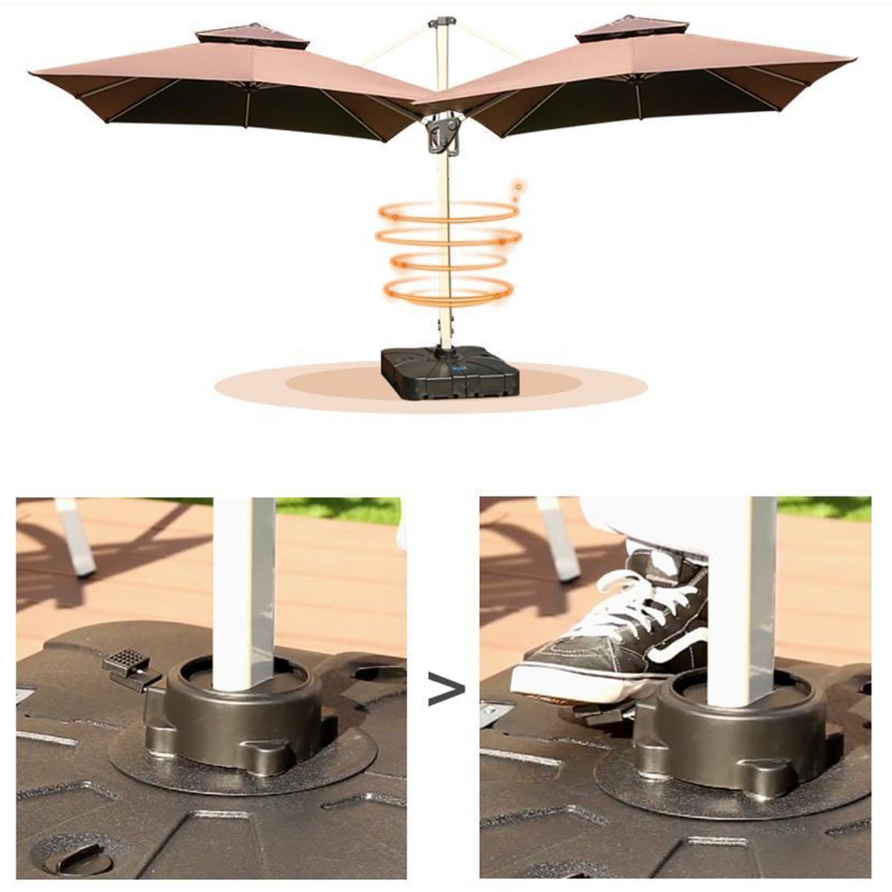 Ombrelone Guarda Sol Noronha Premium Aluminio 3,0 X 3,0 C/ Base em 100l Sol&sombra Marrom Café - 2