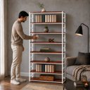 Ver imagem 3 de Estante Multiuso Organizador Livreiro Estilo Industrial 180x100 Branco Mogno