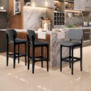 Ver imagem 2 de Kit 6 Banquetas Alta Bar Cozinha Sala Jantar Fixa Betta L02 Preto Linho Cinza Escuro - Lyam Decor