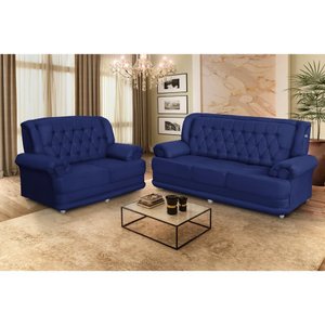 Conjunto de Sofá 2,00 X 1,50m 3 e 2 Lugares Suede Filadélfia Azul