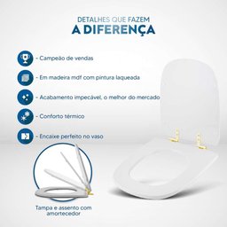 Assento Sanitário com Amortecedor Ibiza Biscuit para Vaso Incepa com Ferragem Dourada - 5