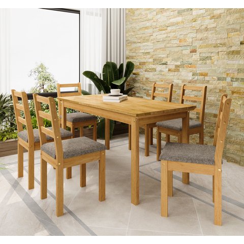 Conjunto Sala de Jantar Área Externa 6 Lugares Mesa Retangular Madeira Maciça Itália Marrom/Cera Mel/Café