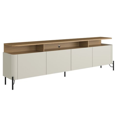 Rack para Sala de Estar TV 75 pol 4 Portas 220cm Pés Preto Clio I03 Louro Luna - Lyam