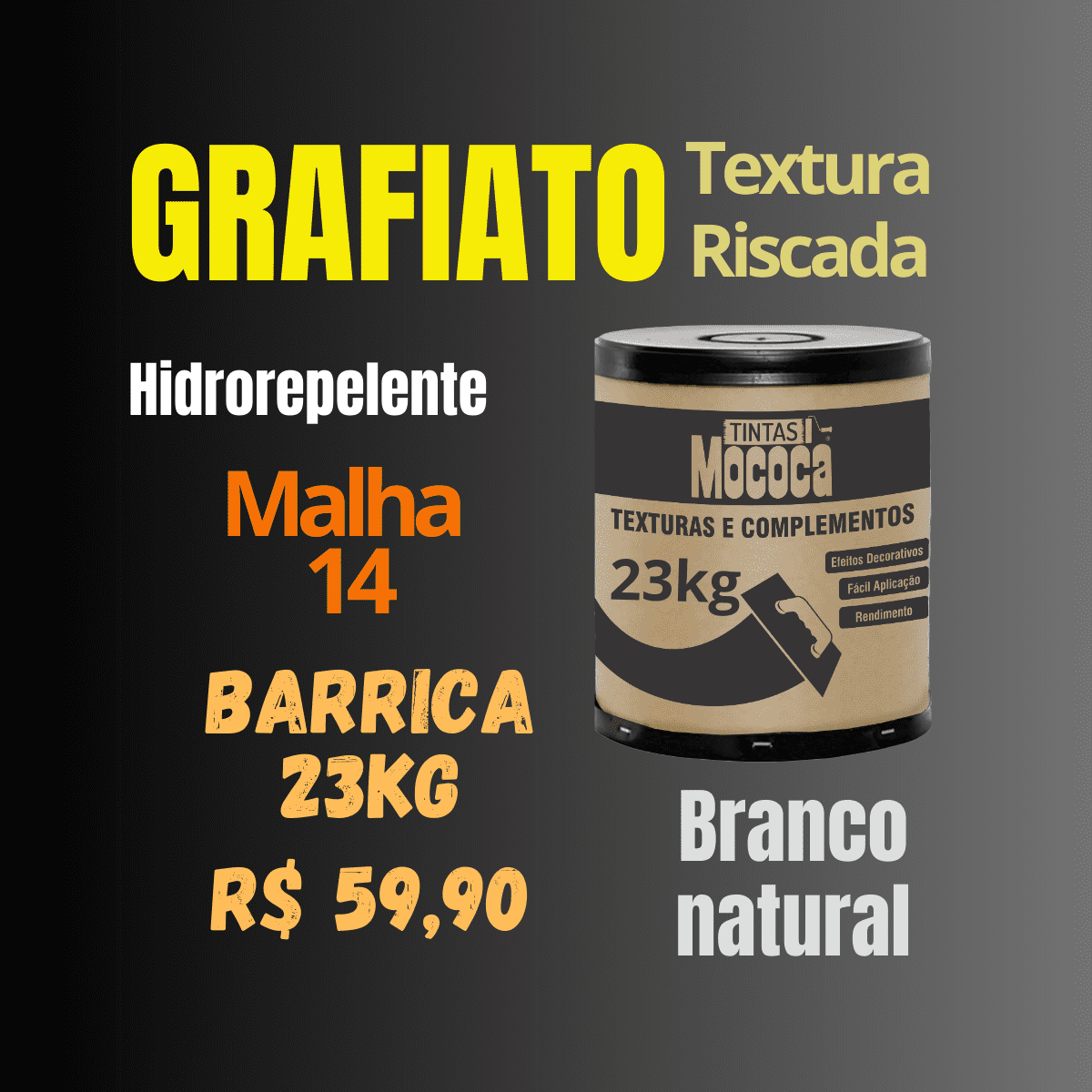 Grafiato Hidrorepelente Branco Natural Barrica 23kg Mococa Grafiato Textura Riscada - 2