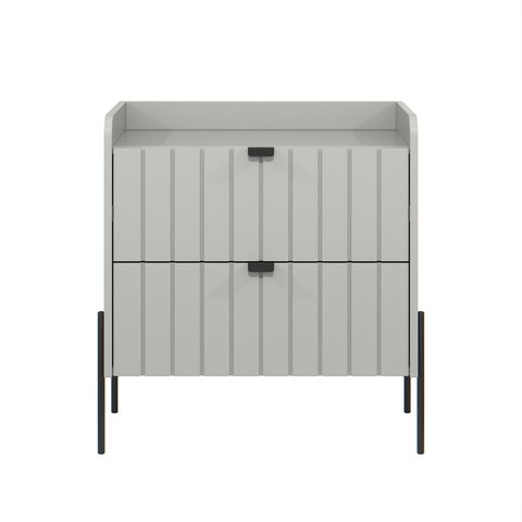 Mesa Cabeceira Retro Industrial Moriah 60cm Gavetas Laqueadas Off White com Pés Moderno Preto
