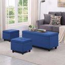 Ver imagem 1 de Kit Recamier Madri 1,40m + 2 Puff Suede Azul Marinho - Inova Decor Inova Decorações Kit Madri