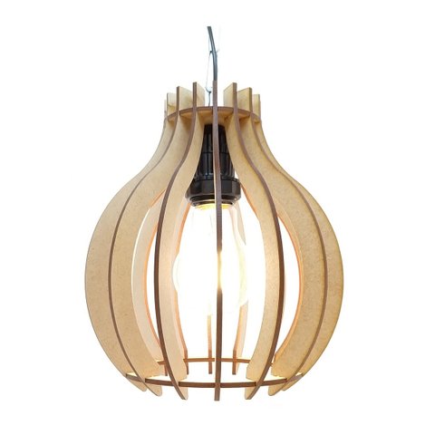 Lustre Luminária Pendente de Madeira MDF Mod. Bali Cru
