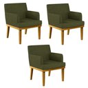 Ver imagem 1 de Kit 03 Poltronas Decorativas para Sala de Estar Base Mel Beatriz W01 Linho Verde - Lyam Decor