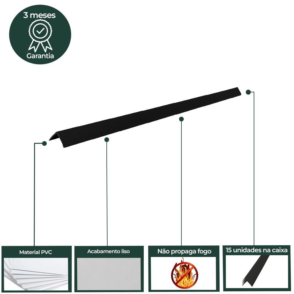 Cantoneira L PVC Protetor de Canto 25x25mm Barra 300cm 15 UN Zapinplast - Preto - 4