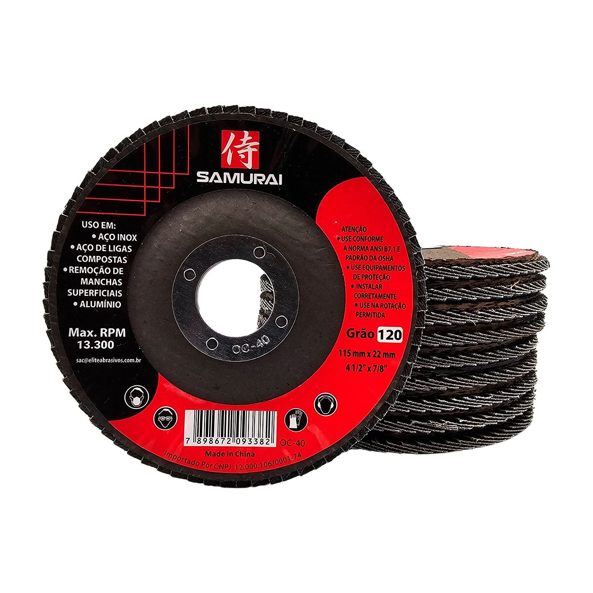 Kit 10 Discos de Lixa Flap de Fibra 115mm 4” Grão 120