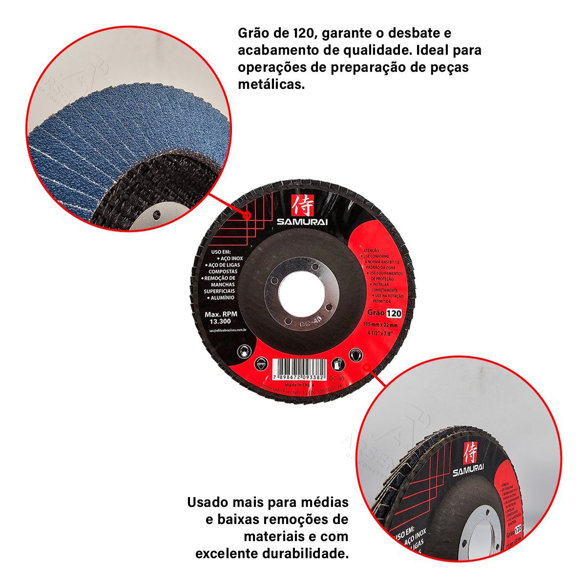 Kit 10 Discos de Lixa Flap de Fibra 115mm 4” Grão 120 - 4