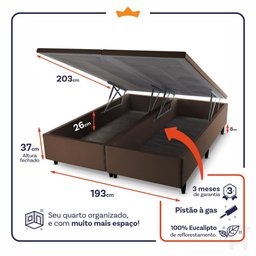 Conjunto Box Baú Super King New York Marrom 193x203x80 c/ Molas Ensacadas - 4