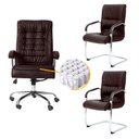 Ver imagem 1 de Kit Cadeiras de Escritório, 1 Cadeira Presidente Munique Big + 2 Fixas Marrom - Waw Design