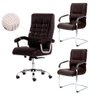 Kit Cadeiras de Escritório, 1 Cadeira Presidente Munique Big + 2 Fixas Marrom - Waw Design - 3