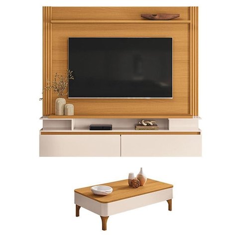 Home Suspenso Astor Cinamomo Off White com Mesa de Centro Liz Off White Cinamomo - Hb Móveis