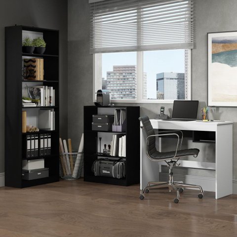 Escrivaninha Madesa Rubi + Estante 6908 + Estante 6907 - Preto/branco