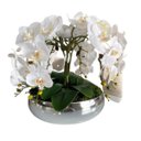 Ver imagem 1 de Arranjo 6 Orquídeas Artificial Brancas Vaso Prata Espelhado