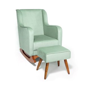 Cadeira Poltrona de Amamentação e Balanço C/ Puff Veludo Verde - Lahome Decor (disponibilidade: Disp