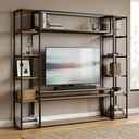 Ver imagem 1 de Estante para TV Modular Industrial em Ferro com MDF 213x185cm Paris Freijó/Preto