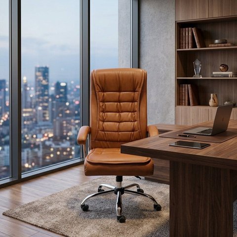 Cadeira Office Oslo com Rodízios Caramelo Revestida em PU Regulagem de Altura