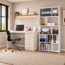 Ver imagem 1 de Kit Home Office Completo Escrivaninha 4 Gavetas e Estante Branco Menu Móveis