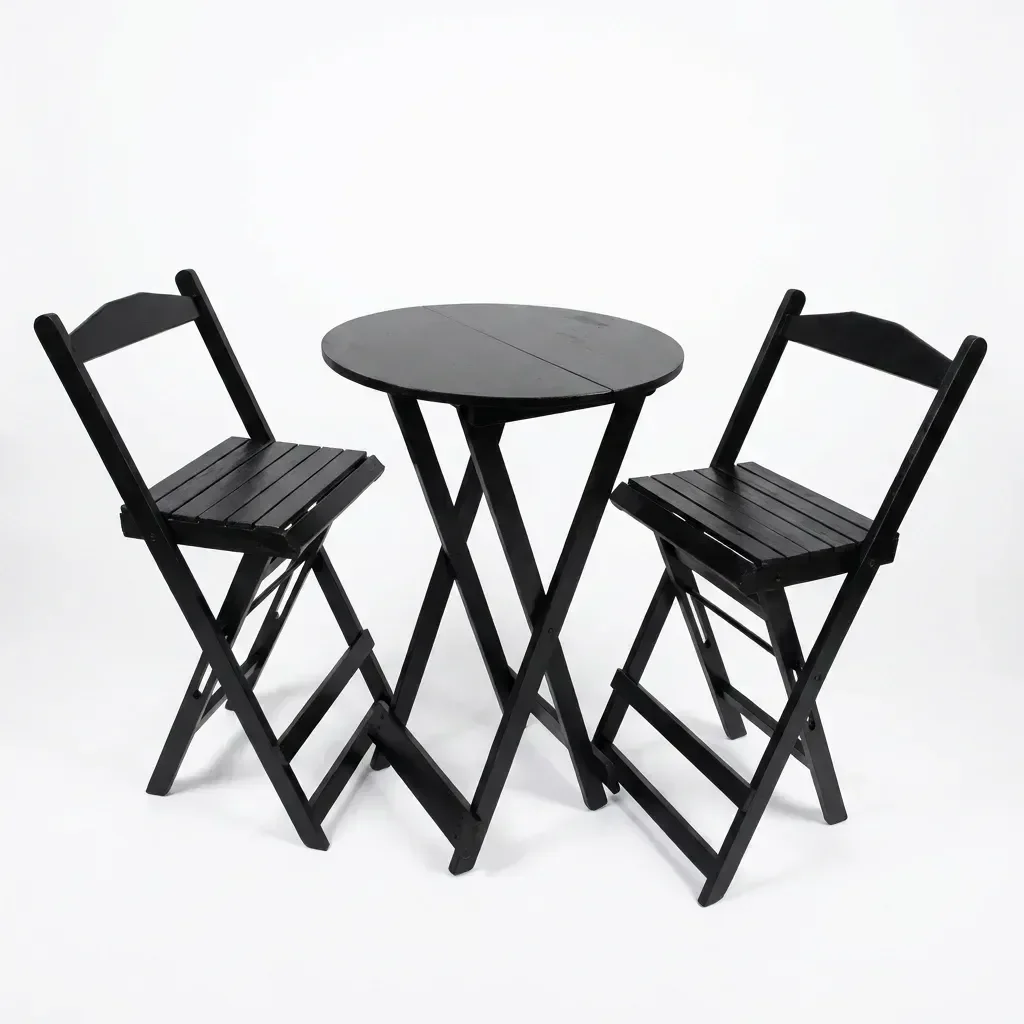 Ver imagem 2 de Conjunto Mesa Bistrô Dobrável com 2 Banquetas de Madeira Maciça Preto