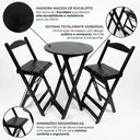Ver imagem 4 de Conjunto Mesa Bistrô Dobrável com 2 Banquetas de Madeira Maciça Preto