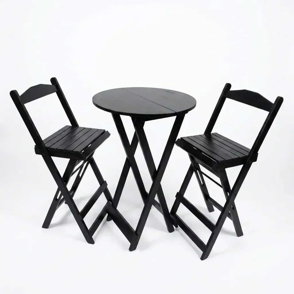 Ver imagem 2 de Conjunto Mesa Bistrô Dobrável com 2 Banquetas de Madeira Maciça Preto