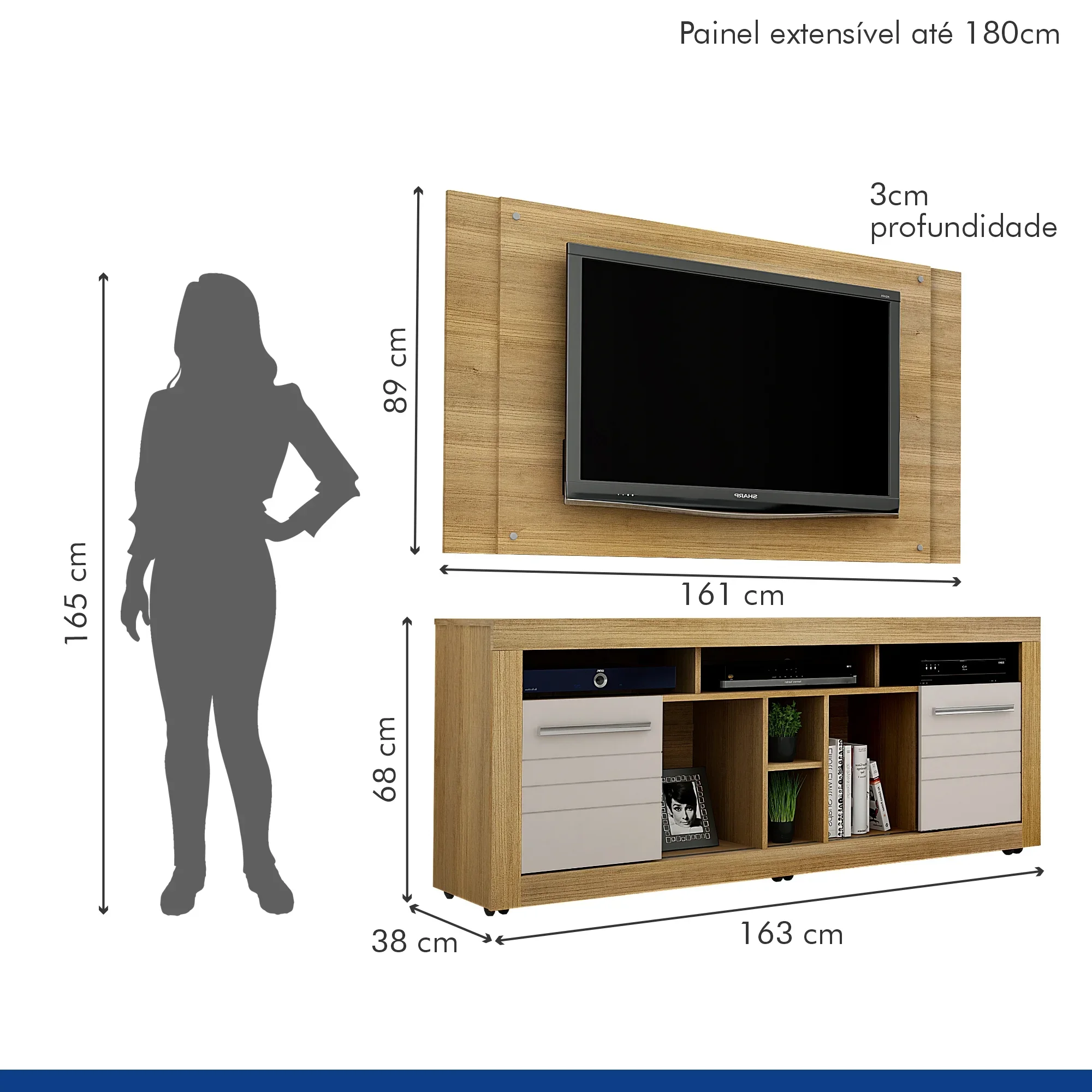 Rack com Painel para Tv até 46 Polegadas 2 Portas 7 Nichos Firenze Valdemóveis - 3