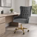 Ver imagem 1 de Cadeira Poltrona Home Office Helena Capitonê Base com Rodinhas Dourada